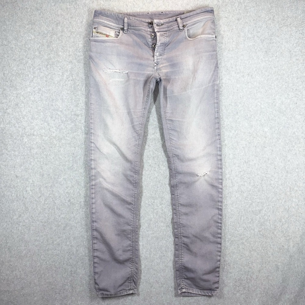 Diesel SLEENKER Jeans Men 34x34 Gray Faded Distressed Slim Skinny Stretch Italy
